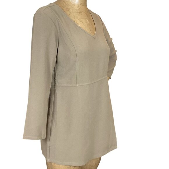 Linea Louis Dell'Olio Taupe-Brown V-Neck Tunic Top Sz XS #15D - Picture 3 of 8